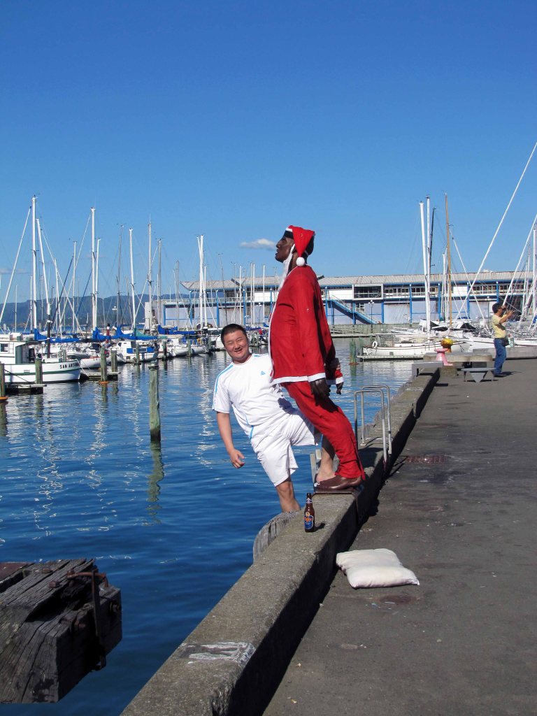 sculpture  on Wellington Waterfront dressed as Santa